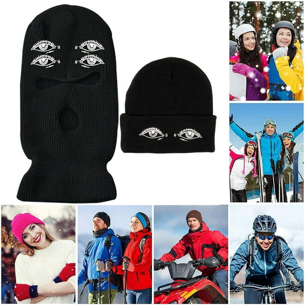 Masque facial de ski d'hiver 3 trois trous capuche balaclava beanie chapeau  noir