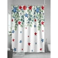 thumbnail image 5 of Patriotic 4th of July Shower Curtain, Red Blue Stars Eucalyptus Leaf Bathroom Decor Curtains Set with Hooks, White Waterproof Fabric Home Accessories， 72X 96 Inch Extra Long, 5 of 6
