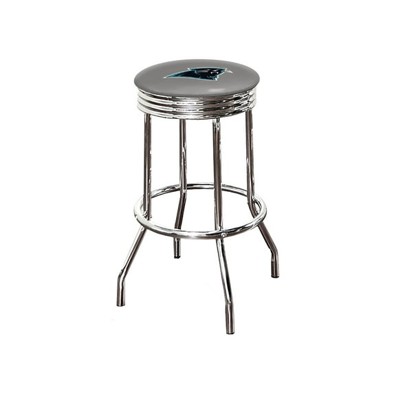 The Furniture King Bar Stool 24" Tall Backless Chrome Metal Stool Featuring Your Favorite Football Team Logo on a Colored Vinyl Swivel Seat Cushion Panthers on Grey