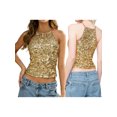 thumbnail image 2 of LMLYSoH Women Sequin Sleeveless Vest Slim Fit Sparkly Crew Neck Crop Tank Tops Trendy Summer Streetwear, 2 of 9