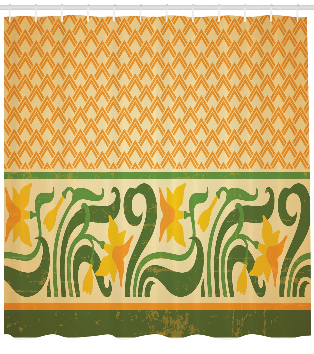 Ambesonne Art Nouveau Shower Curtain, Ornate Daffodils, 69"Wx70"L, Orange Yellow Green