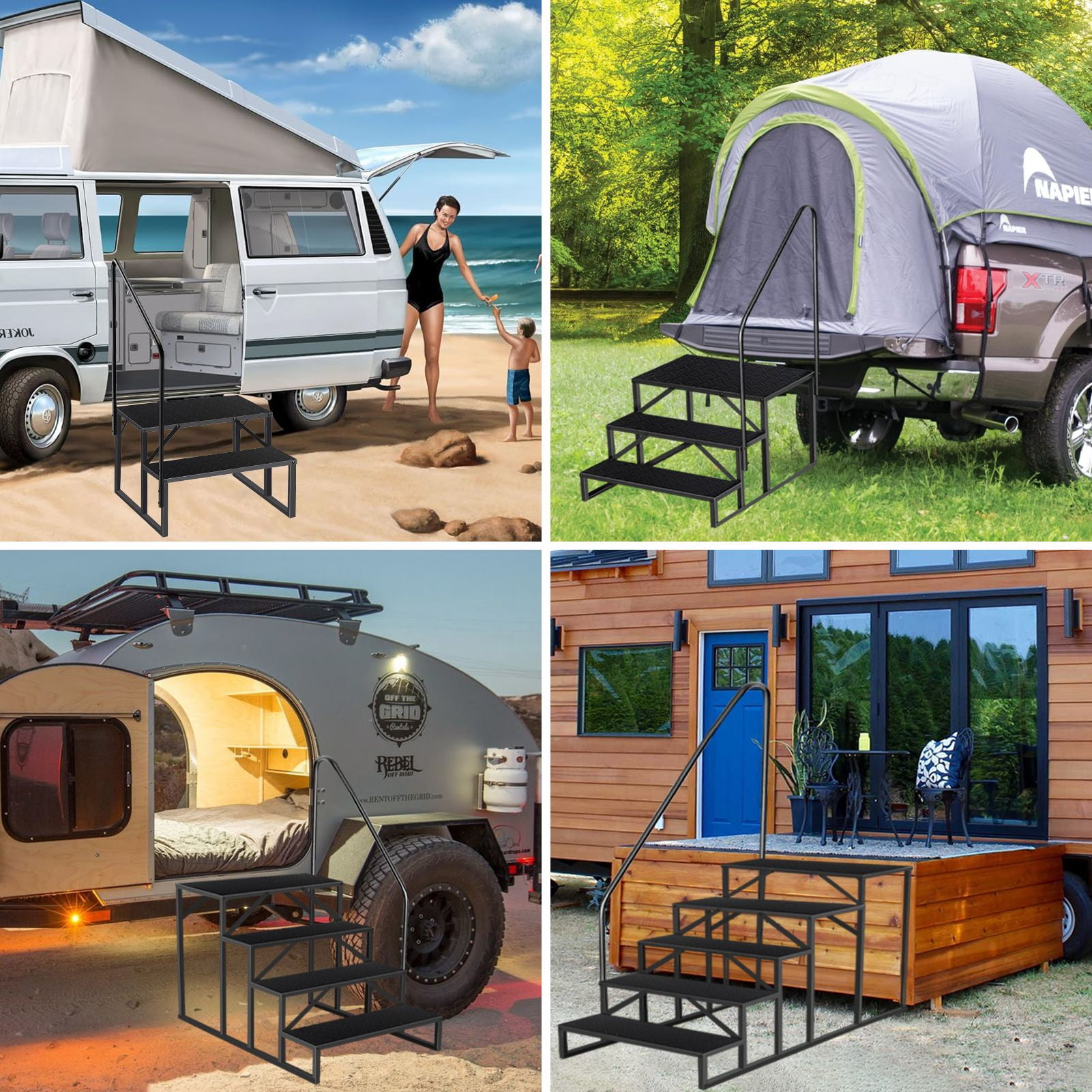 Hot Tub Steps Outdoor, RV Steps with Handrail, Portable RV Stairs 2/3/4/5 Step, Heavy Duty Truck Camper Steps Ladders for Travel Trailers, 5th Wheel, Motor Home, Spa, and Porch