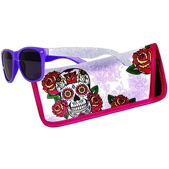 Spoontiques Sunglasses with Coordinating Soft Sunglass Case - Sugar Skulls, Black