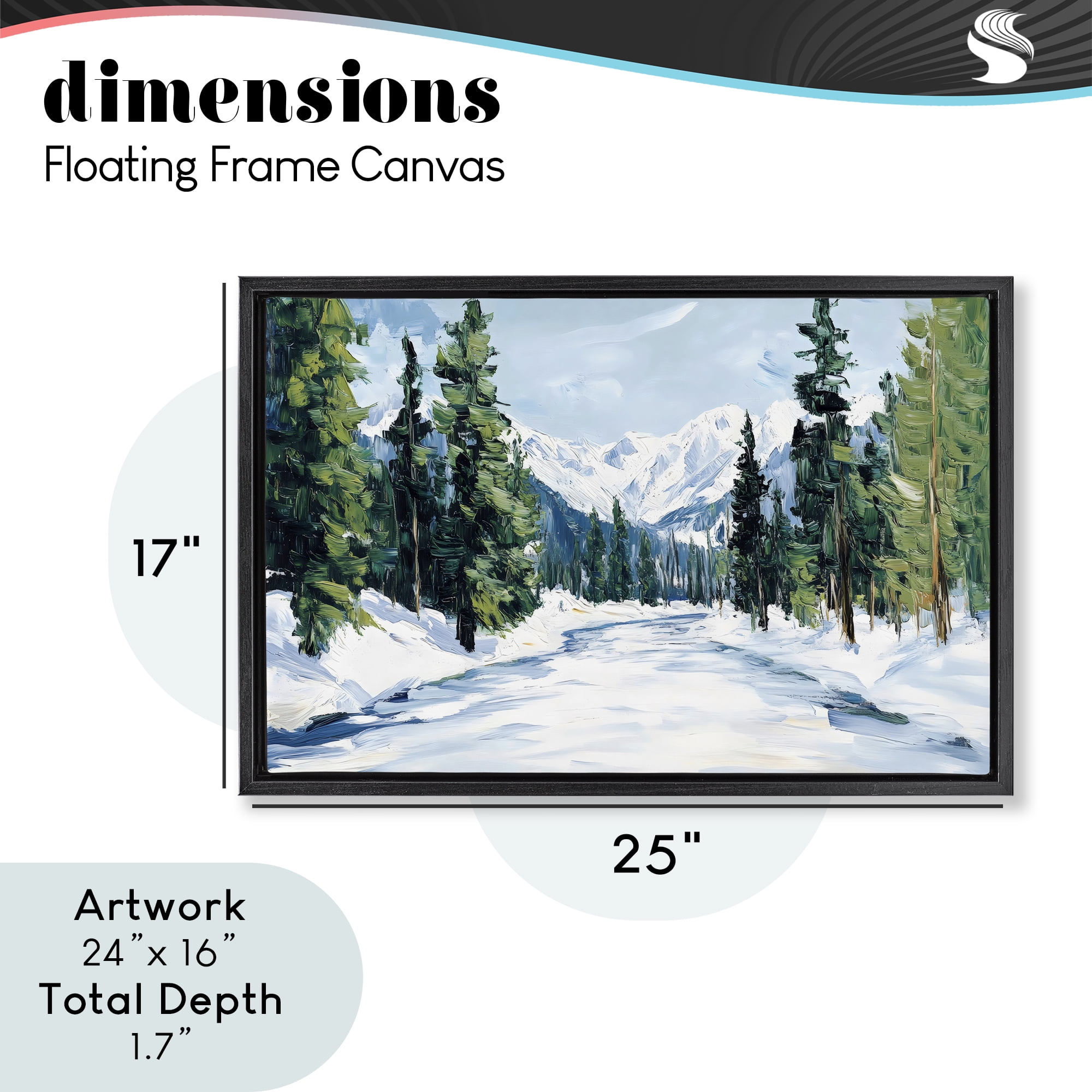 Snowy Tall Tree Pass Black Framed Floater Canvas Wall Art, design by Petal Prints Design