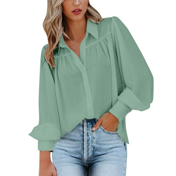 Blouses pour Femmes Basiques Voyage Vacances Fête Chemise Classique Formelle Haut Décontracté Manches Longues Confortable Chic Ample Bouton Chemise Travail