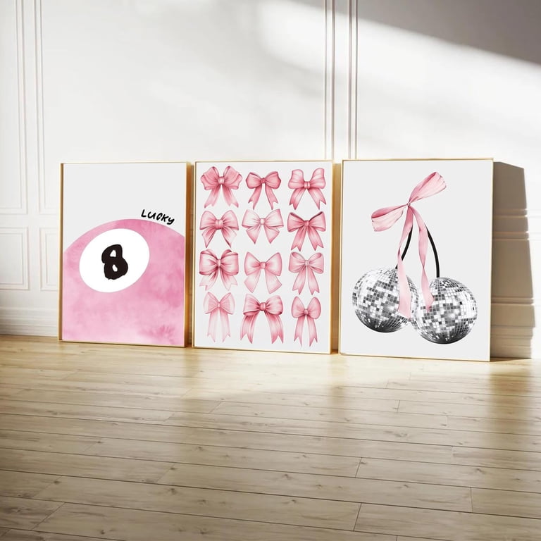 Coquette Bow Wall Art - Pink Aesthetic Watercolor Print, 8x12 Inches Unframed, Trendy Girly Decor For Bedroom, Dorm