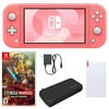 Nintendo Switch Lite in Coral with Hyrule Warriors: Age of Calamity and Accessories
