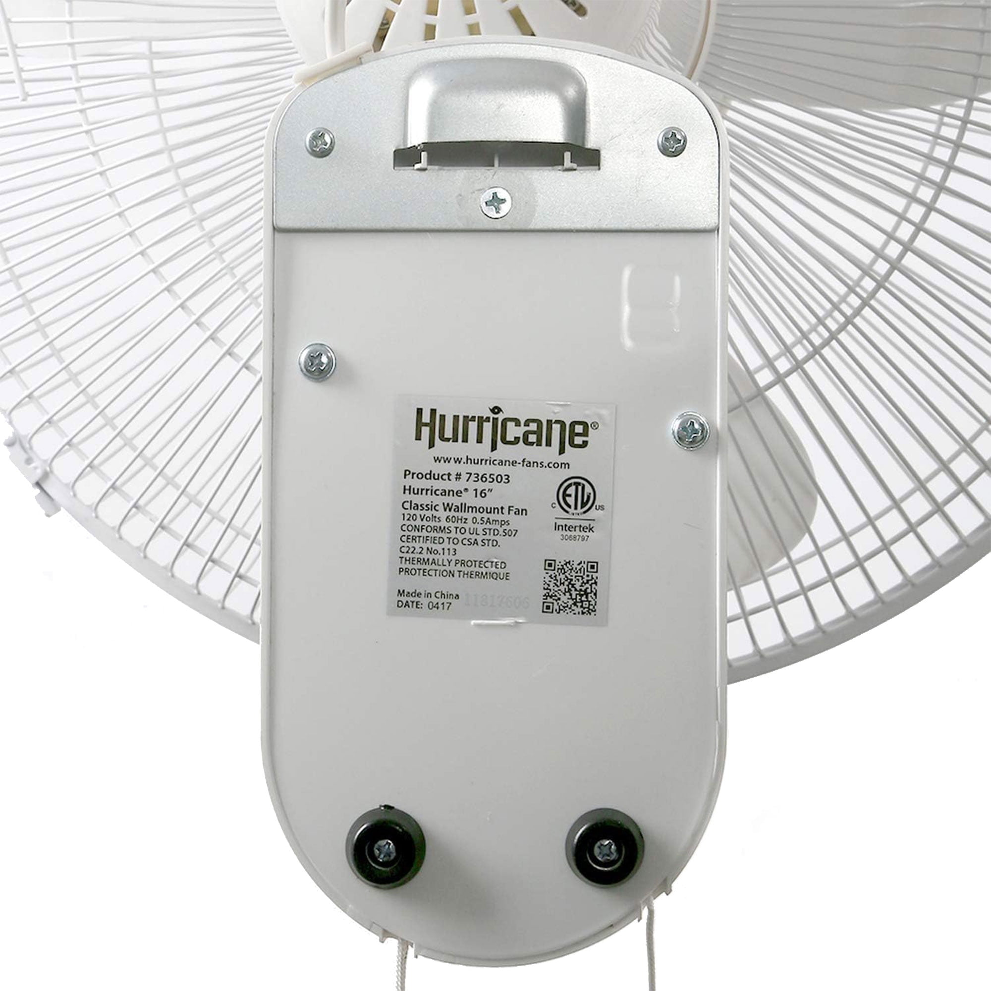 Hurricane Classic 16 Inch 90 Degree Oscillating Wall Mounted Fan, White