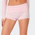 thumbnail image 6 of Only Moment Womens Fold Over Shorts Threadcloth High Rise Stretchy Yoga Rollover Shorts Slim Fit Cute Lounge Shorts Micro Bottoms Pink,S, 6 of 8