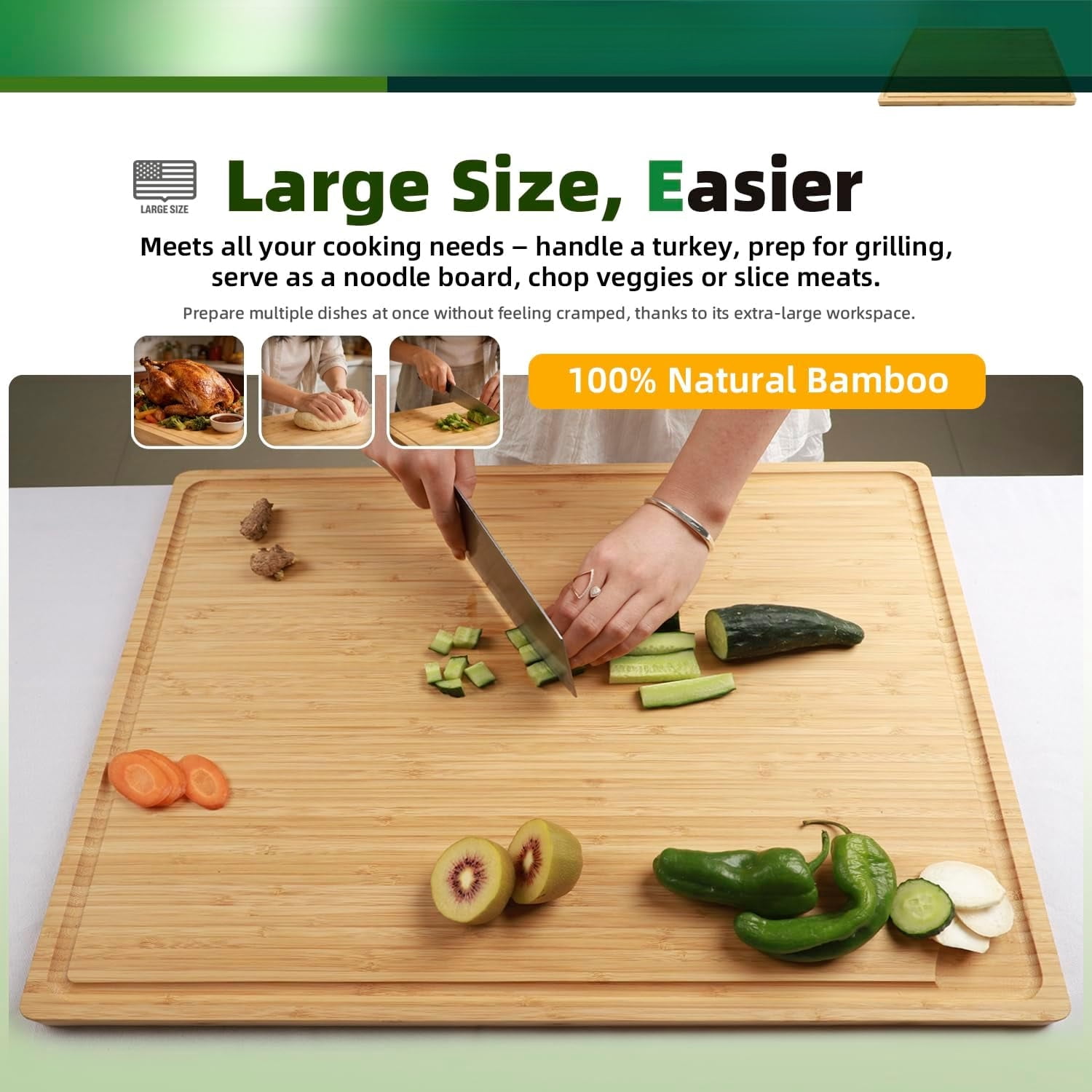 24x18 Inch Extra Large Bamboo Cutting Board with Detachable Front Lip & Backsplash - Reversible Over The Sink Board, Pasta Maker, Pastry & Carving Board for Home Kitchen
