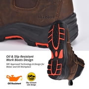 SAFETOE Safety Boots for Men Composite Toe Work Boots Lightweight Cow Leather Puncture Proof Slip On Work Boots Wide Fit