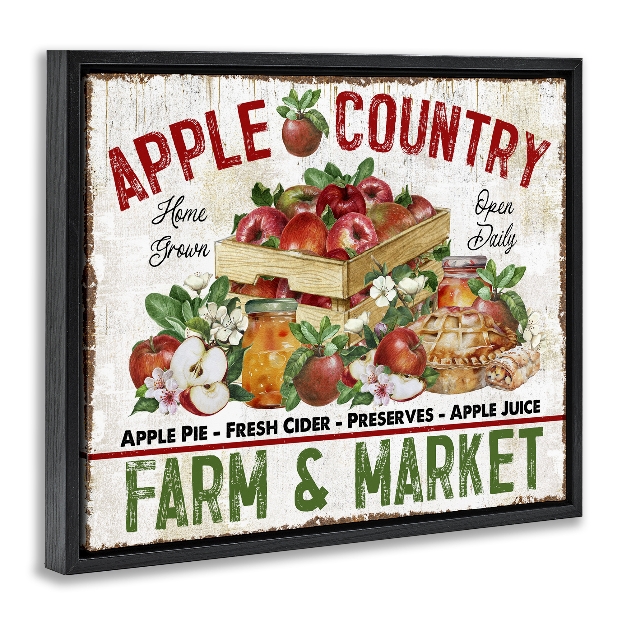 Stupell Industries Apple Country Market Holiday Painting Black Floater Framed Canvas Art Prints Wall Art, 31 x 25