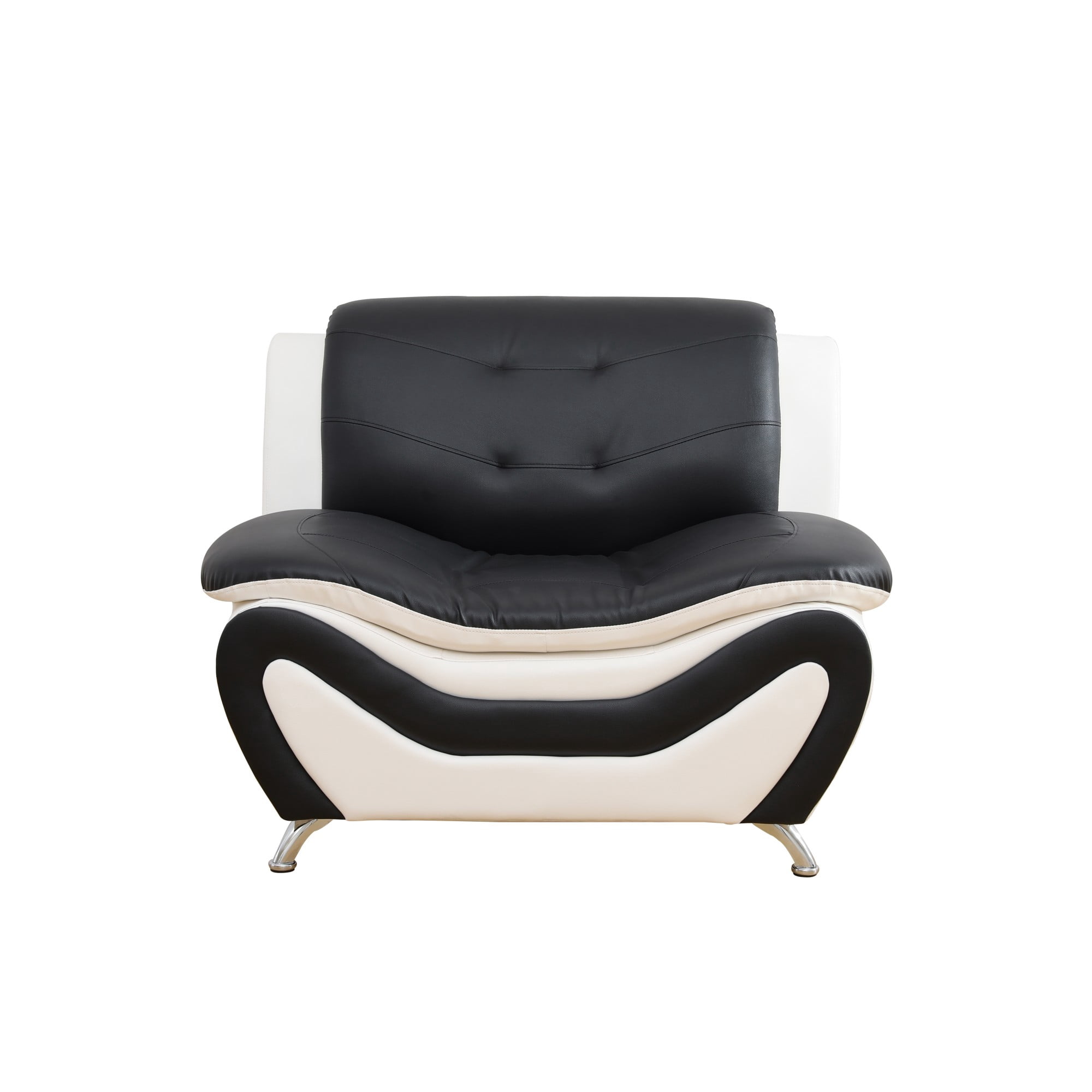 Gewnee Accent Chair Single Sofa, 42" Breathable Leather Sofa Chair with Solid Wood Frame & Metal Legs, Modern Furniture for Living Room Bedroom Office, Black and White