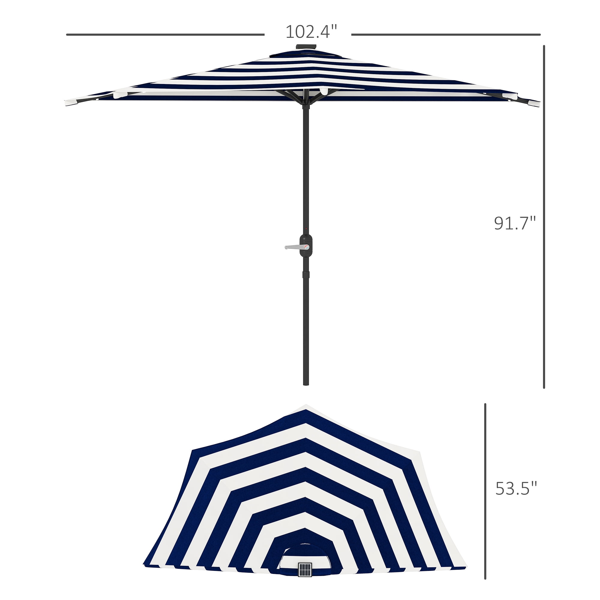 Outsunny Half Umbrella Outdoor Patio Umbrella, UPF 30+ Small Balcony Umbrella, Vented Tiltable Half Patio Umbrella with Crank 8 Ribs, Navy Blue