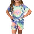 thumbnail image 2 of Tdoqot Girls Outfit Sets- Tie-Dye Short Sleeve Fashion Kids Summer Clotehs Sweat Shirts and Shorts Blue Size 3-4T, 2 of 4
