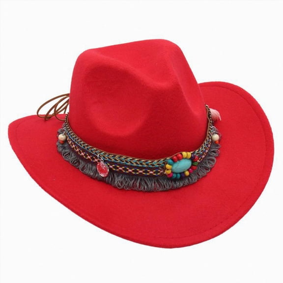 Xudanell Kids Girls Boys Western Cowboy Cowgirl Hat with Four Decorative Bands Felt Fedora Hat (Red, 3-8 Years)