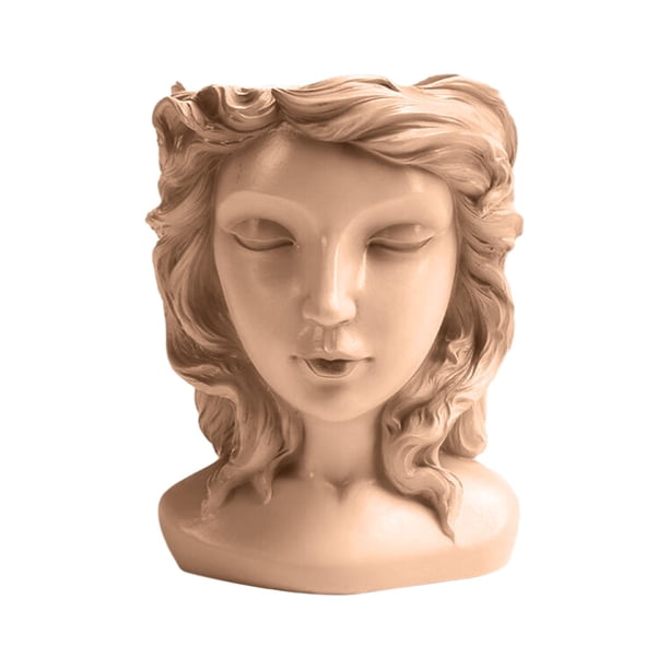 Maceta de resina con forma de cabeza de niña, multiusos, para decoración del hogar bronce