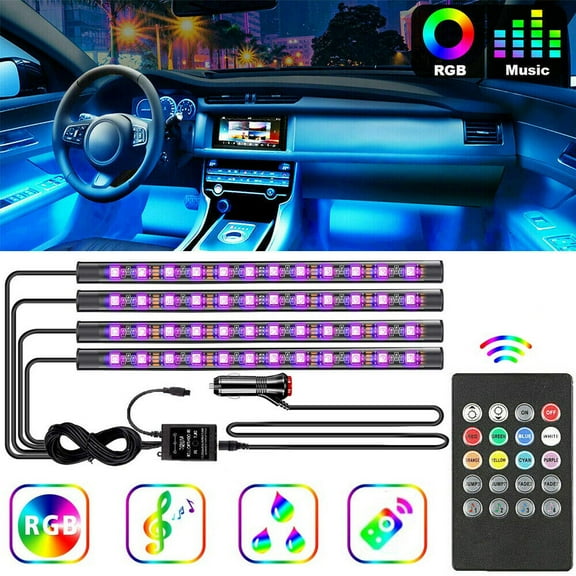 4PCS 9 LED Car Interior Atmosphere Neon Lights Strip Wireless IR Remote Control