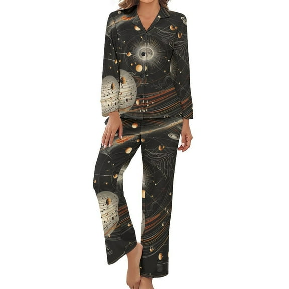 Galaxy System Women's Long Sleeve Flannel Pajama Set Sleepwear L