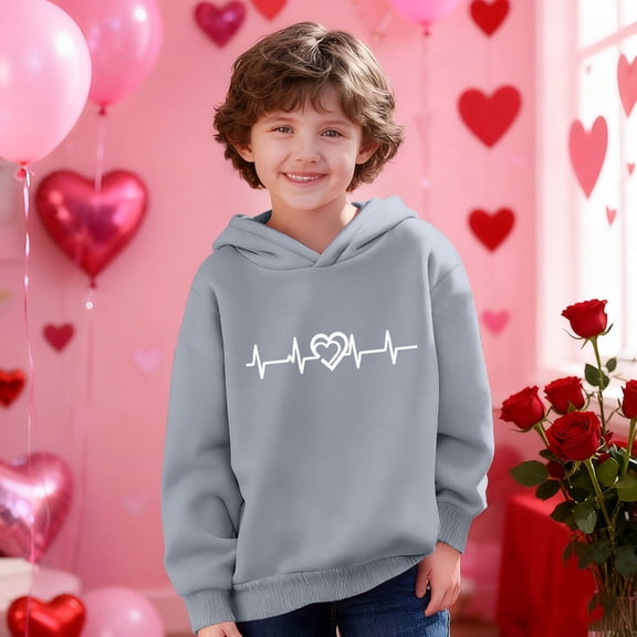 BaoFuBaoMei Hoodies for Boys Girls Valentines Heart Long Cuffed Sleeve Sweatshirt Tops Fleece Lined Loose Hooded Fall Outfits for School Party Classroom Celebration