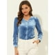 thumbnail image 2 of Blusa de mujer con cuello en V y manga larga de terciopelo con pliegues delanteros y botones Gris azul M, 2 of 5