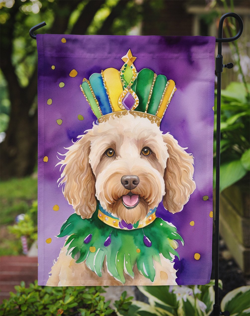 Labradoodle King of Mardi Gras Garden Flag 11.25 in x 15.5 in