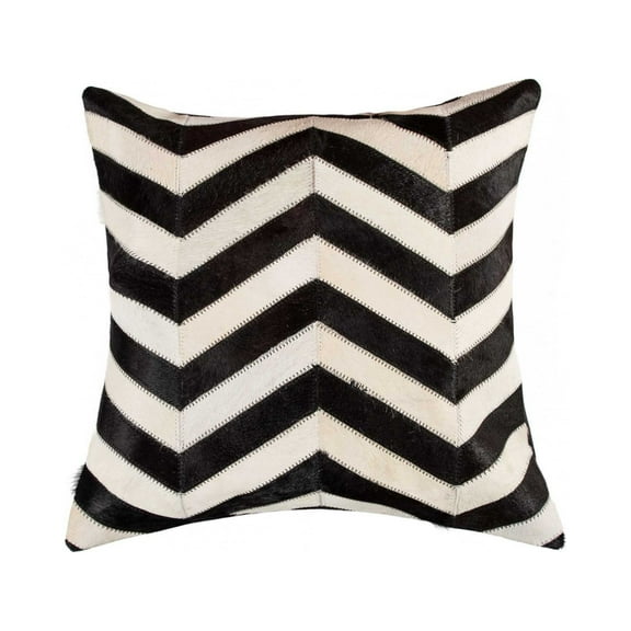 18" x 18" x 5" Lovely Black and Natural Kobe Cowhide Pillow