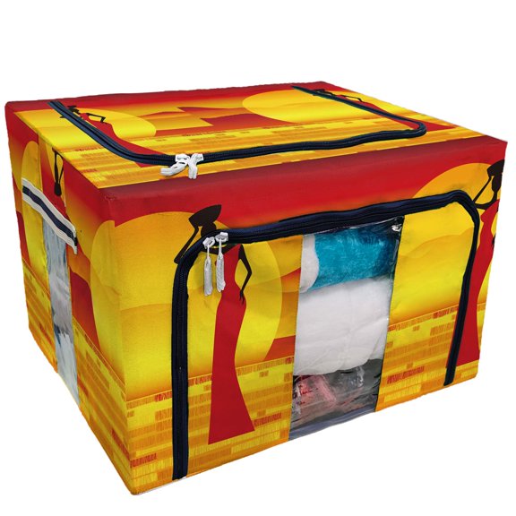 ECZJNT landscape with an African woman Storage Bag Clear Window Storage Bins Boxes Large Capacity Foldable Stackable Organizer With Steel Metal Frame For Bedding,Clothes,Closets, Bedrooms