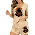 thumbnail image 7 of Tnhcen Women's Halloween Milk Silk Pajama Set Short Sleeve Round Neck Sporty Sleepwear Comfortable Loungewear S-XL Multiple Colors Available Beige, 7 of 7