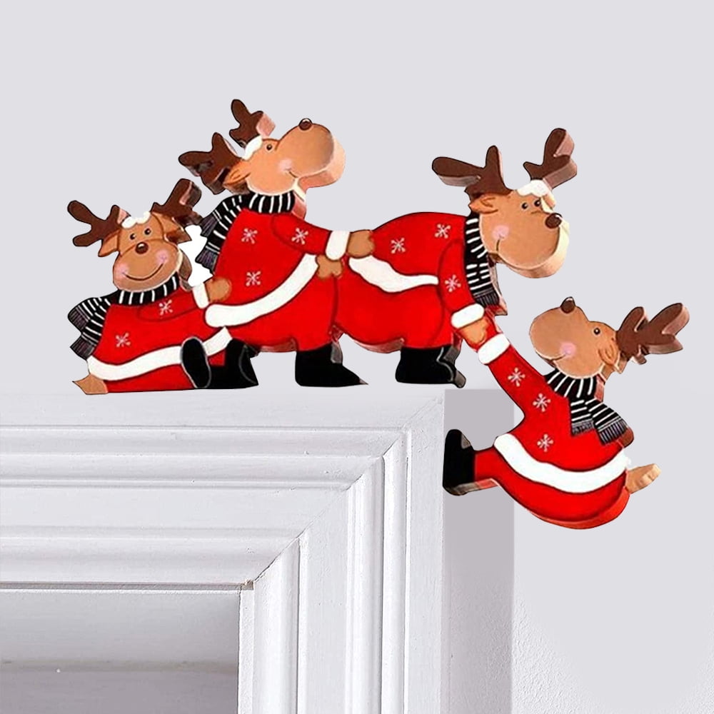 Christmas Door Frame Decoration Santa Claus Elk Wooden Christmas