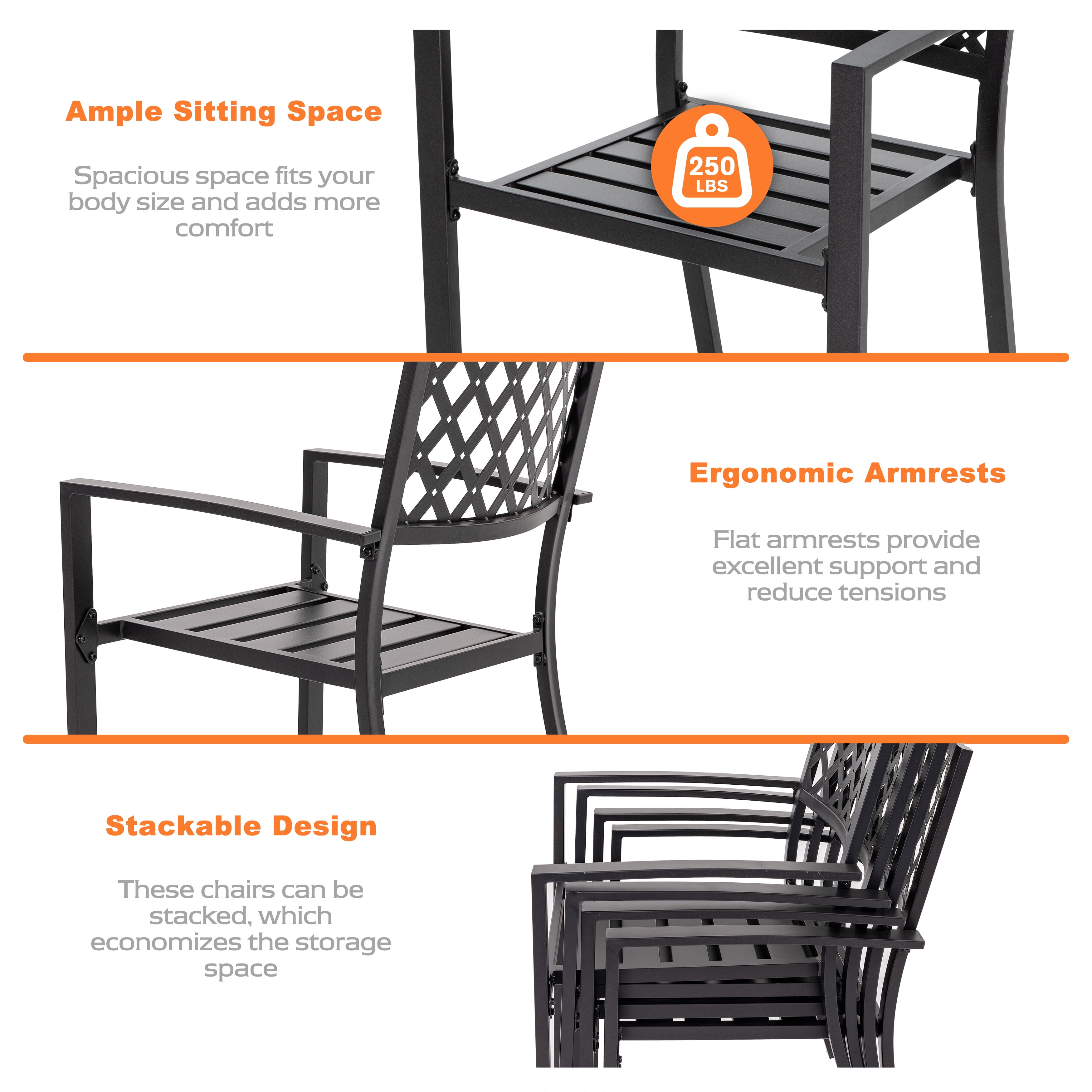 Nuu Garden Outdoor Patio Chair Set of 2 Bistro and Dining Chairs, Powder-coated Finish and Iron Frame, for Outdoor and Indoor Space, Patio, Deck, Garden, Backyard, Balcony, Black