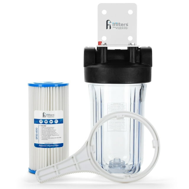 Eau de Puits pour Toute la Maison, Sédiments et Rouille, Système de Filtration Complet avec Filtre Plissé Lavable, Boîtier Transparent, Ports de 1 Pouces