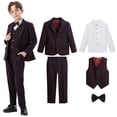 thumbnail image 2 of ZACPNCV Boy's Slim Fit Formal Suits 5 Piece Outfit for Ring Bearers Kids Dress Toddler Boy Tuxedo Homecoming Suits for Boys Burgundy 6-7 Years, 2 of 9