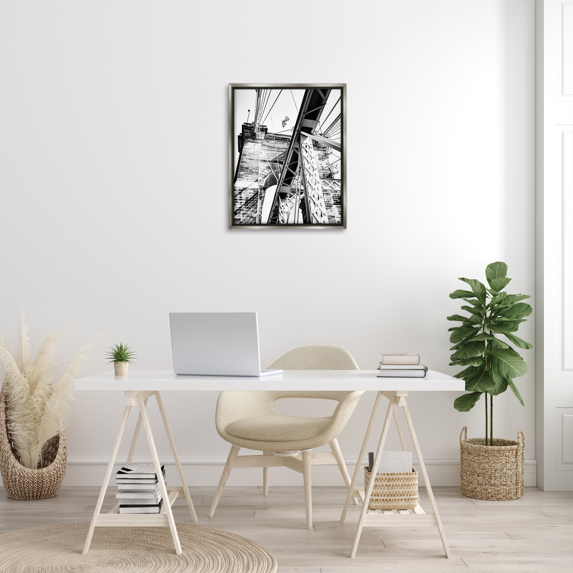 Stupell Industries Grey Urban Bridge Travel & Places Photography Gray Floater Framed Canvas Art Print Wall Art, 25 x 31