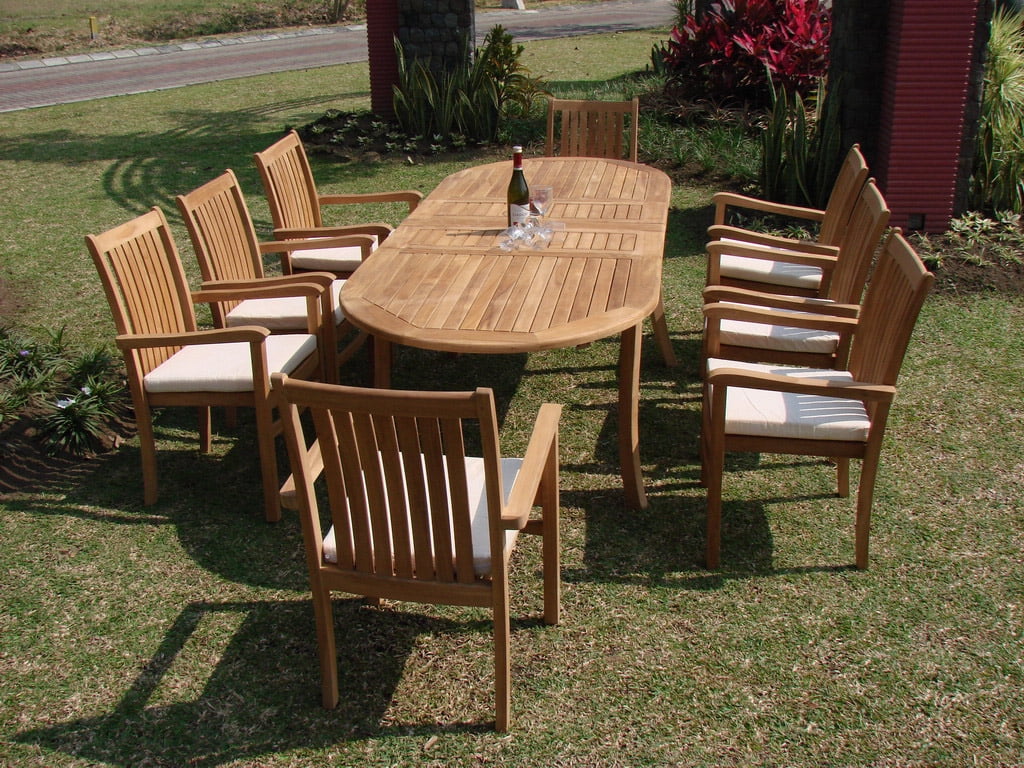 Teak Dining Set8 Seater 9 Pc 94" Oval Table And 8 Cahyo Stacking Arm
