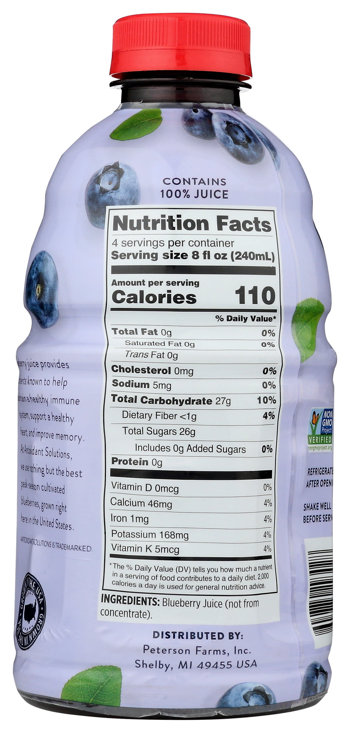 Pack of 6, Antioxidant Solutions Blueberry Juice, 32 fl oz