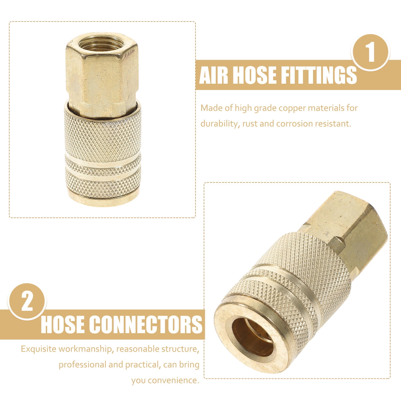 ROMANSENTIAL quick connector coupler Air Hose Fitting Golden Durable Construction 10pcs
