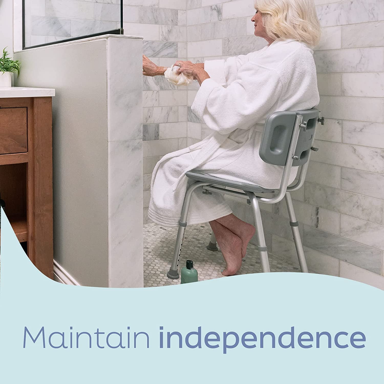 Medline Height Adjustable Bath  Shower Chair with Backrest, Grey, 400 lb Limit