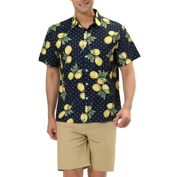 Lars Amadeus Men's Summer Short Sleeves Button Down Hawaiian Tropical Fruit Printed Shirts