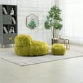 thumbnail image 3 of Modern Faux Fur Lazy Accent Chair with Ottoman for Bedroom, Comfy Plush Bean Bag Single Sofa Chair with Cushion for Living Room, Dorm, Apartment, Olive, 3 of 9