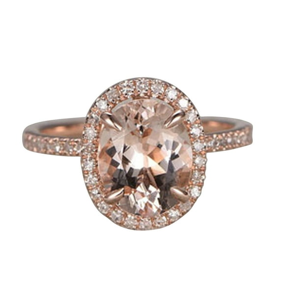 10k Rose Gold 4.75 Carat Morganite Halo Engagement Ring With Diamond Moissanite 11x9mm Oval Cut Promise Band
