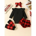 thumbnail image 2 of Infant Baby Girl Christmas Jumpsuit Outfits Deer Print Long Sleeve Romper + Plaid Ruffled Shorts + Headband + Leg Warmer, 2 of 8
