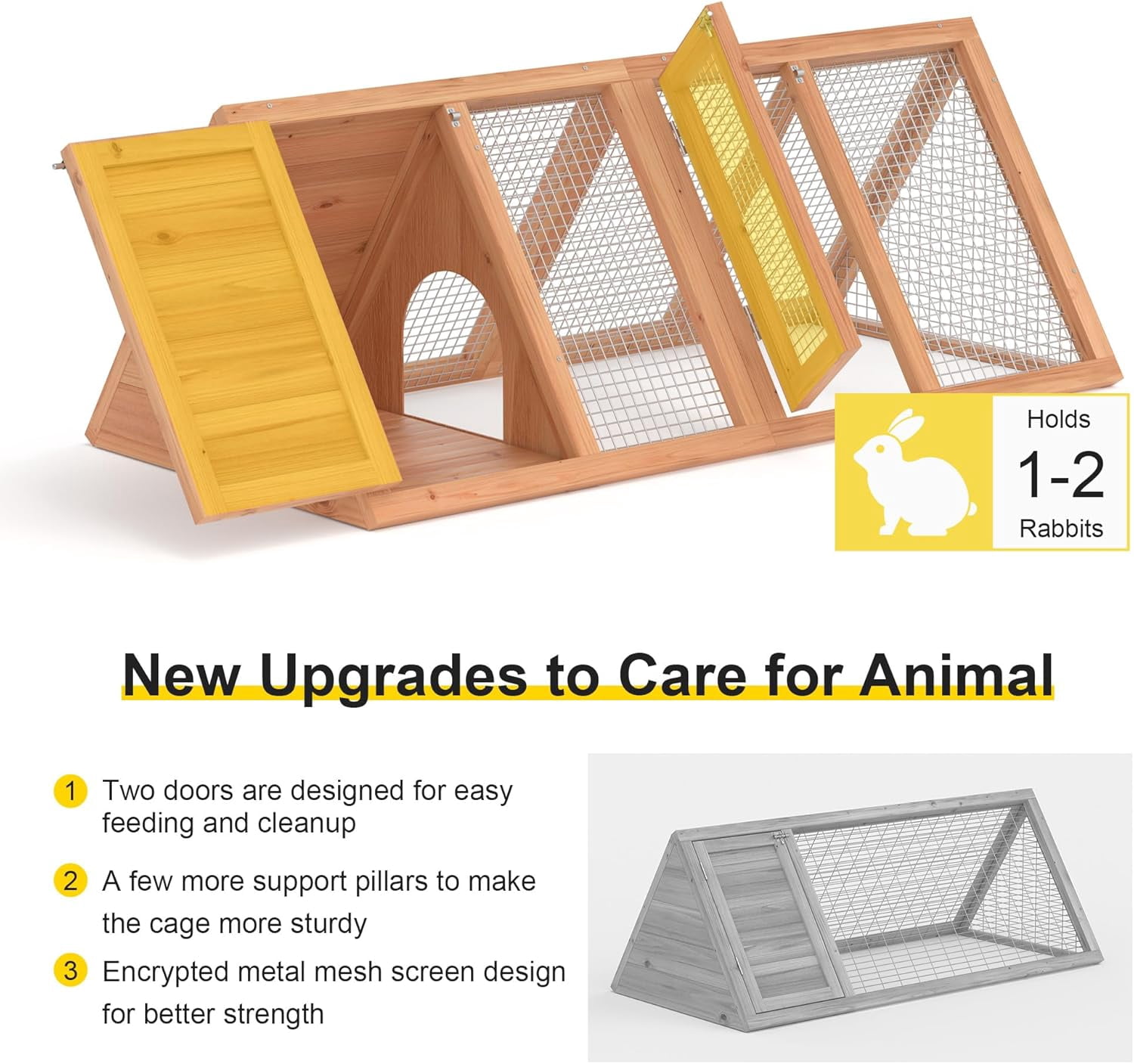 Chicken Coop for 2 Chickens Small Rabbit Hutch Quail Coop Wooden Bunny Cages Outdoor Chicken House w/Ventilating Wire (Wood)