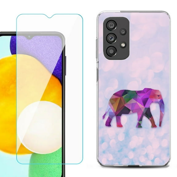 Slim-Fit Gel TPU Phone Case for Samsung Galaxy A23 5G, with Tempered Glass Screen Protector, by OneToughShield ® - Elephant /Polygon