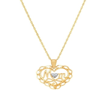 Brilliance Fine Jewelry 10k Yellow Gold Mom Heart Pendant with Rhodium Filigree on 18" Gold Filled Chain