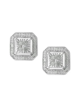 Sterling Silver 1/10 CTTW Diamond Asscher Earring