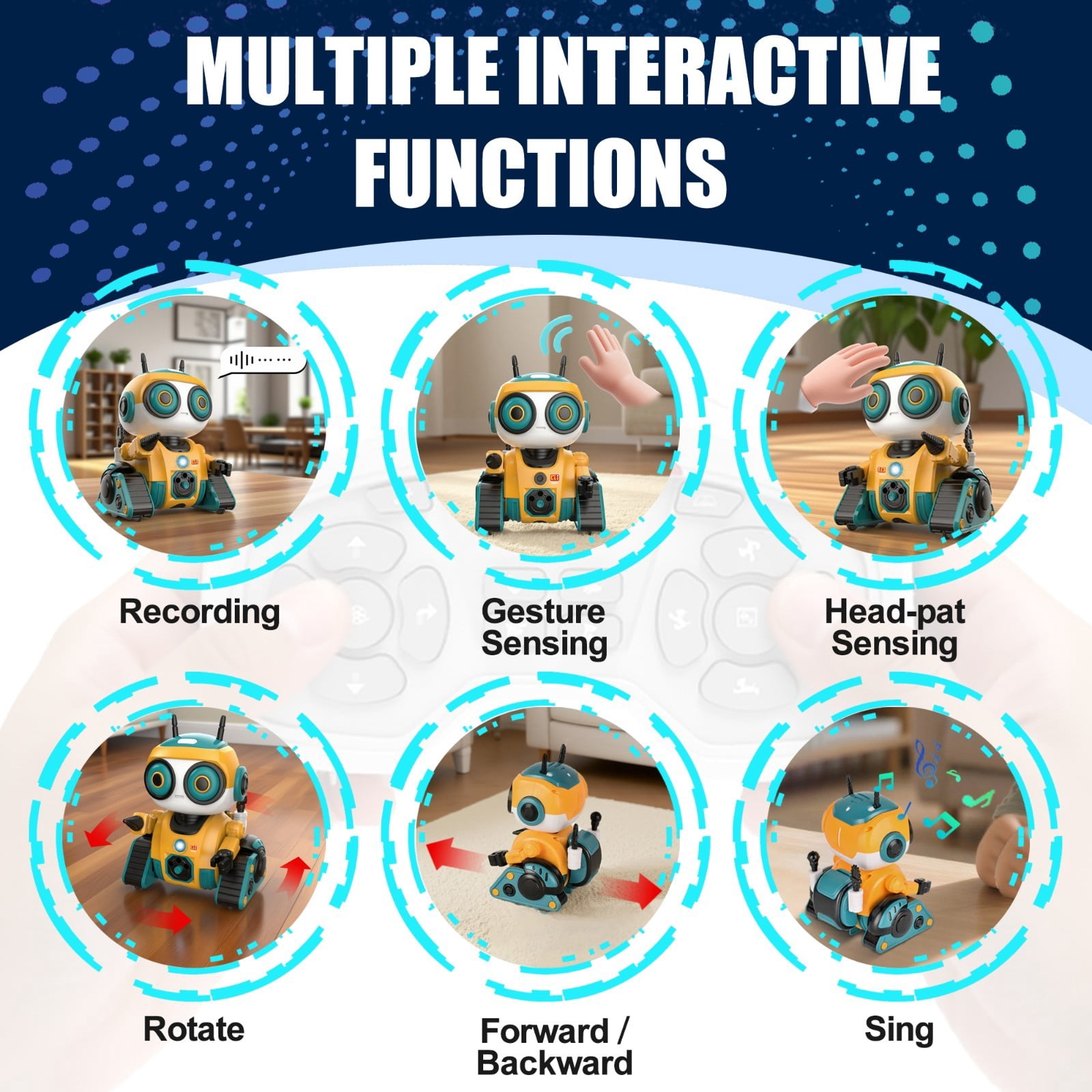 Ficcug Remote Control Robot Toys for Kids,Recording/Voice changing/Touch Sensing,Educational Programmable Interactive Smart Cute Robot for 3-6 Year Old Boys Girls Toddlers,Yellow