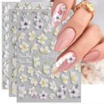 thumbnail image 1 of 3D Embossed Spring Flower Nail Art Stickers Decals 5D Self-Adhesive Pegatinas Uas White Floral Cherry Blossoms Nail Supplies Nail 4 Sheets, 1 of 4