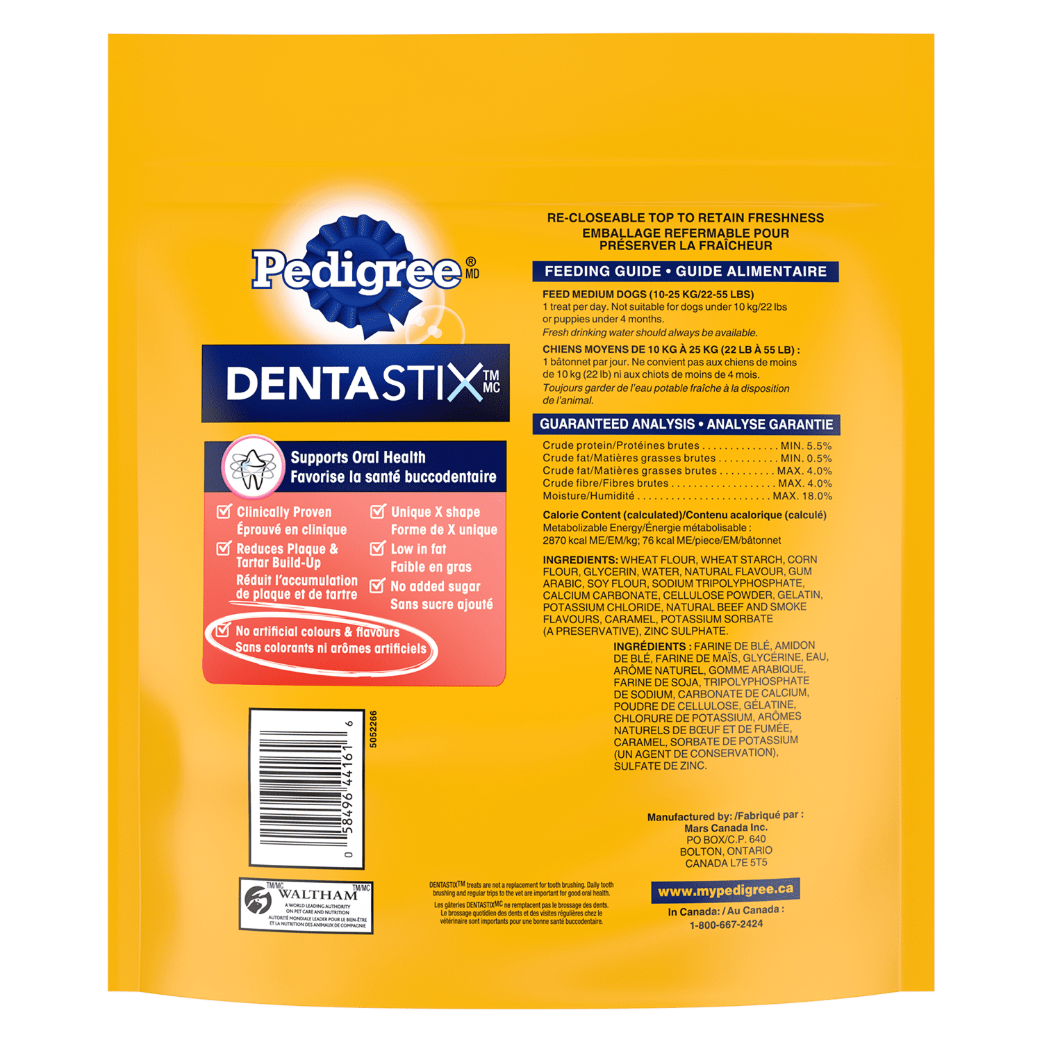 Gâteries de soins buccodentaires PEDIGREE DENTASTIX saveur de bœuf pour chiens de race moyenne, 25 bâtonnets, sachet de 608 g
