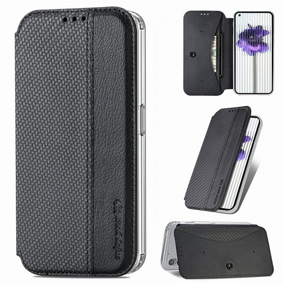 Allytech Case for Nothing Phone (1) Clear Back Cover, PU Leather and TPU Bumper Stand Card Slots Sucker Design Wallet Cover for Nothing Phone 1, Black